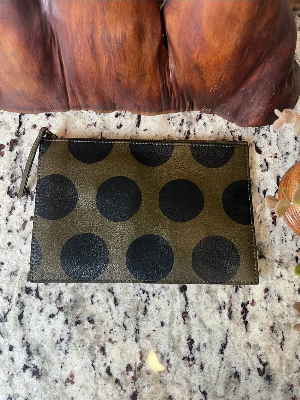Madewell Polka Dot Olive Green Leather Clutch